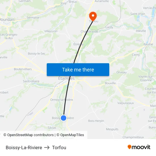 Boissy-La-Riviere to Torfou map
