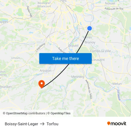 Boissy-Saint-Leger to Torfou map
