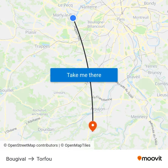 Bougival to Torfou map