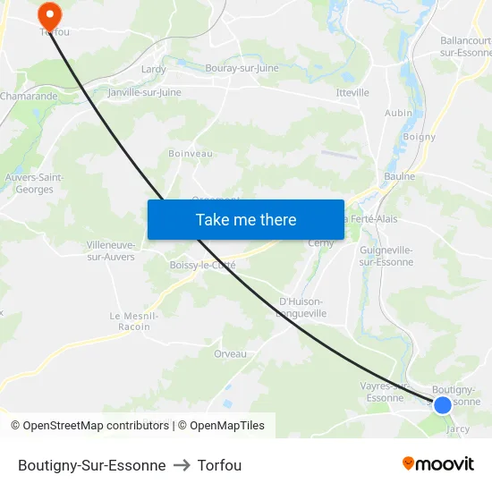 Boutigny-Sur-Essonne to Torfou map