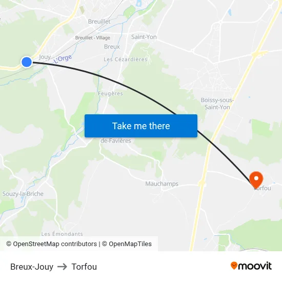 Breux-Jouy to Torfou map