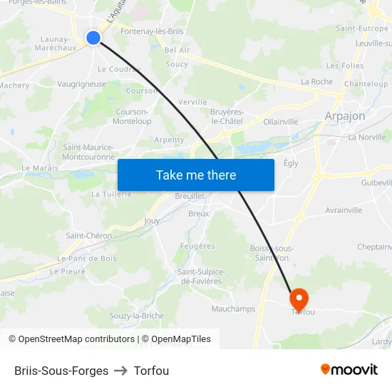 Briis-Sous-Forges to Torfou map