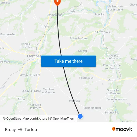 Brouy to Torfou map