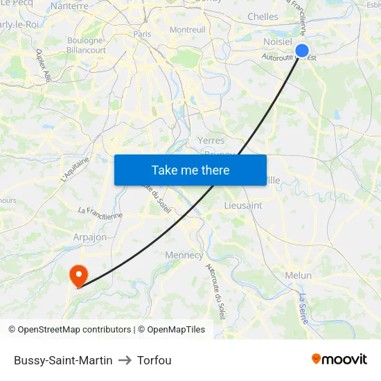 Bussy-Saint-Martin to Torfou map