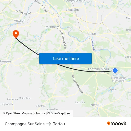 Champagne-Sur-Seine to Torfou map