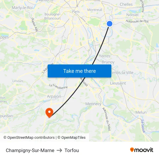 Champigny-Sur-Marne to Torfou map