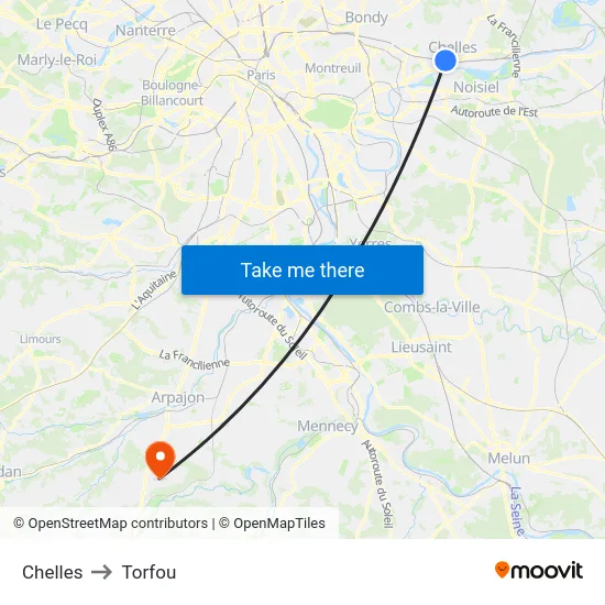 Chelles to Torfou map