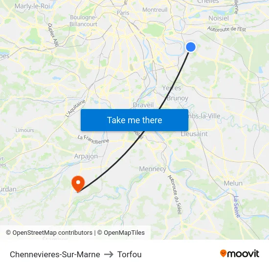 Chennevieres-Sur-Marne to Torfou map