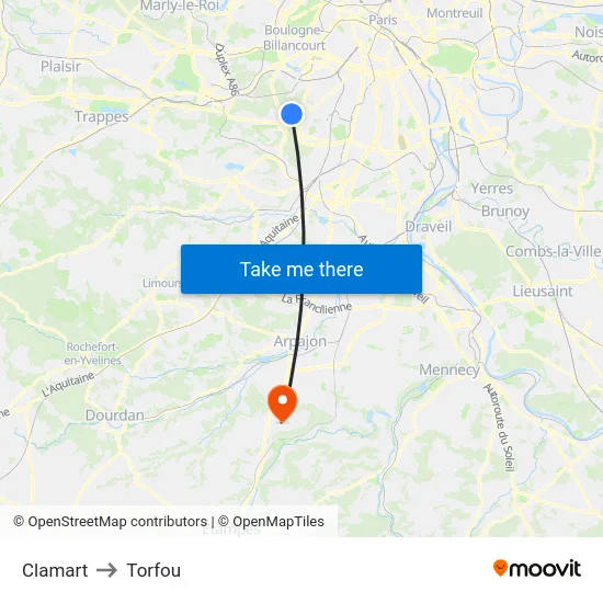 Clamart to Torfou map