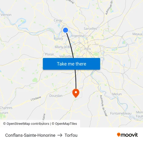 Conflans-Sainte-Honorine to Torfou map