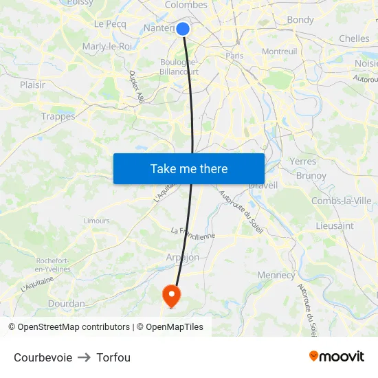 Courbevoie to Torfou map