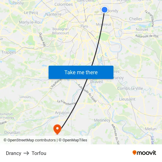Drancy to Torfou map