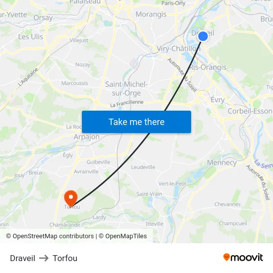 Draveil to Torfou map