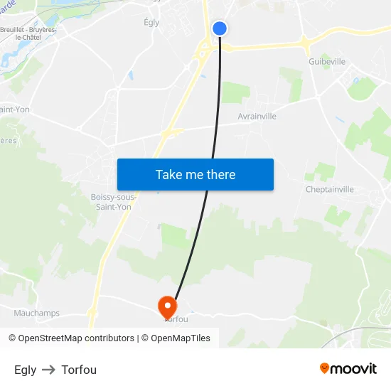 Egly to Torfou map
