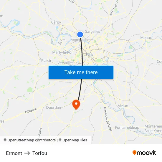Ermont to Torfou map
