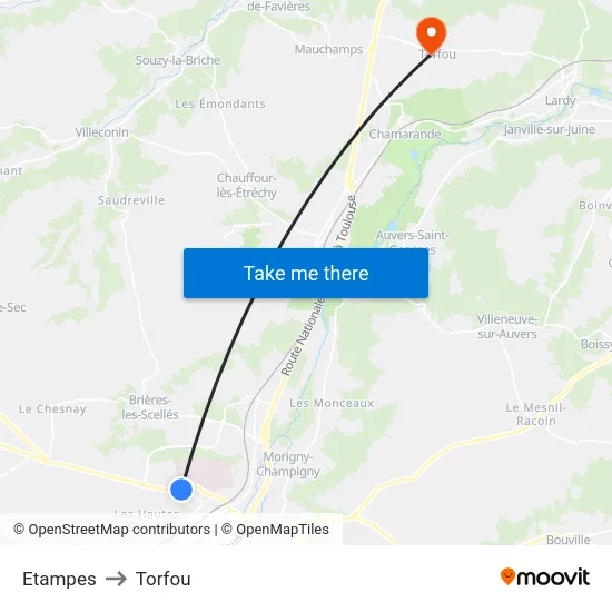 Etampes to Torfou map