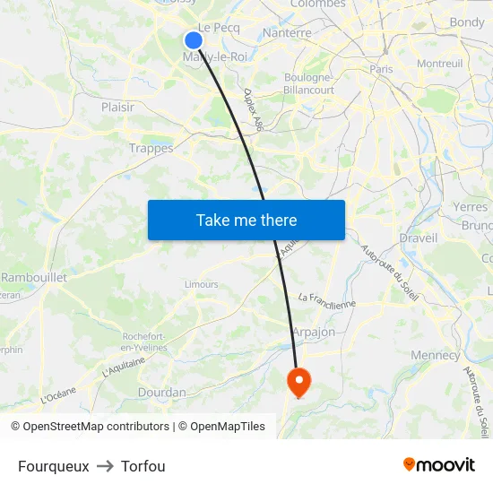 Fourqueux to Torfou map