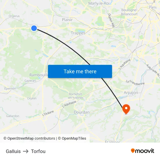 Galluis to Torfou map