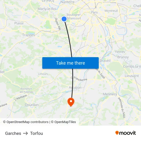 Garches to Torfou map