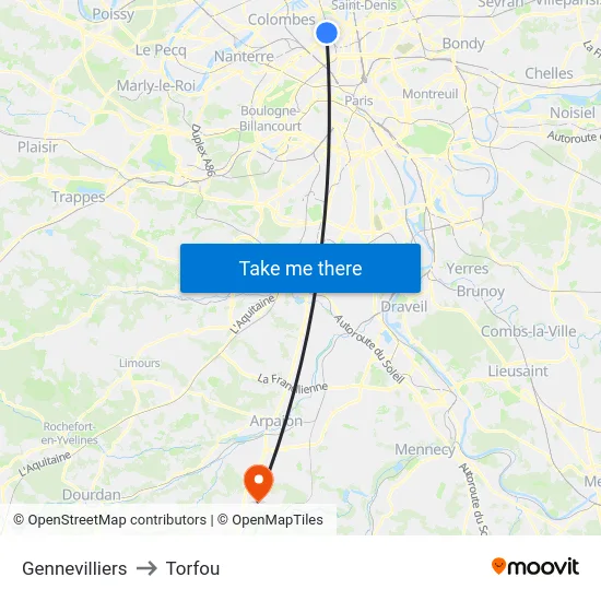 Gennevilliers to Torfou map