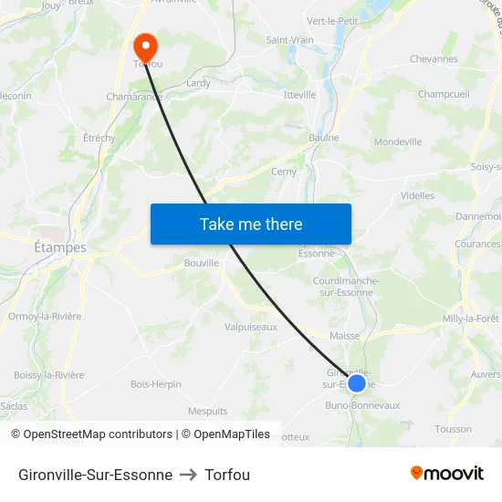 Gironville-Sur-Essonne to Torfou map