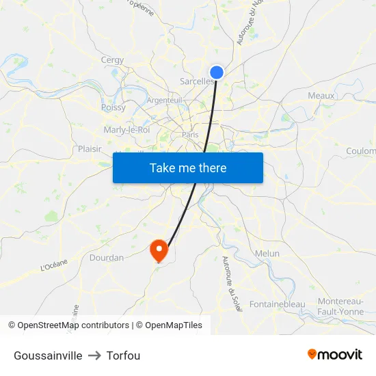 Goussainville to Torfou map