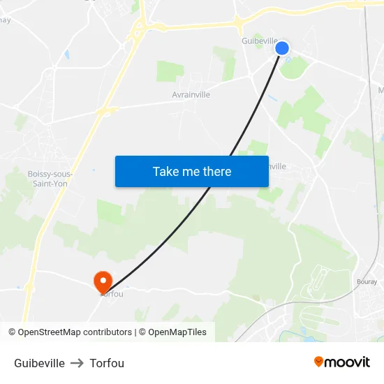 Guibeville to Torfou map