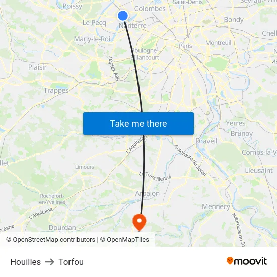 Houilles to Torfou map