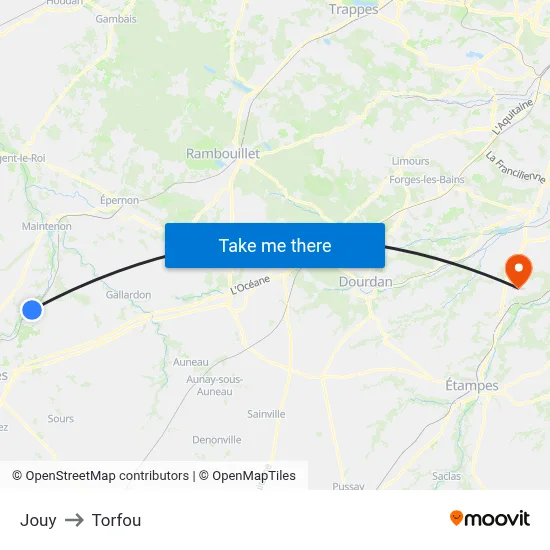 Jouy to Torfou map