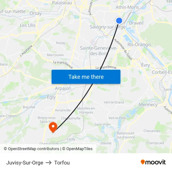 Juvisy-Sur-Orge to Torfou map