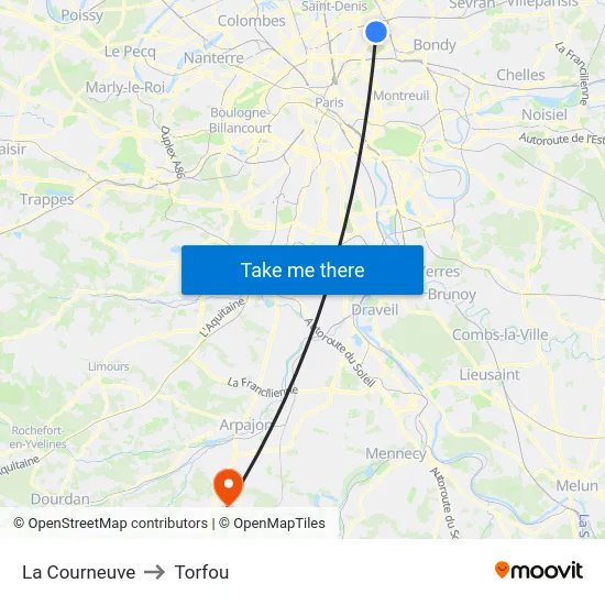 La Courneuve to Torfou map