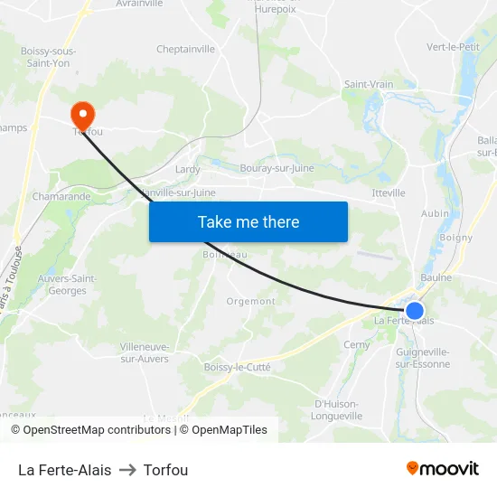 La Ferte-Alais to Torfou map