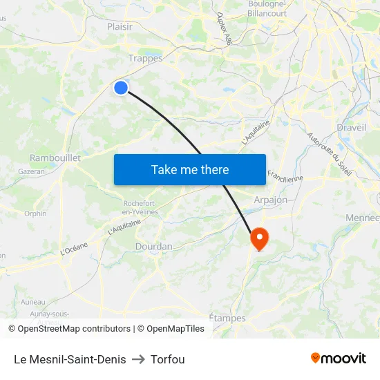 Le Mesnil-Saint-Denis to Torfou map