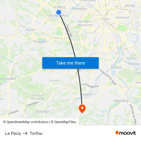 Le Pecq to Torfou map