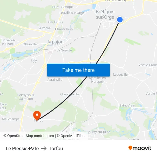 Le Plessis-Pate to Torfou map