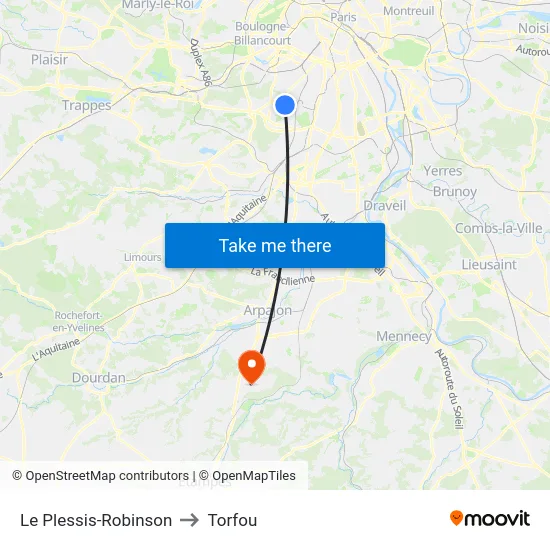 Le Plessis-Robinson to Torfou map