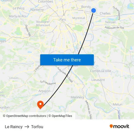 Le Raincy to Torfou map