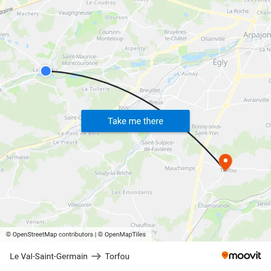 Le Val-Saint-Germain to Torfou map