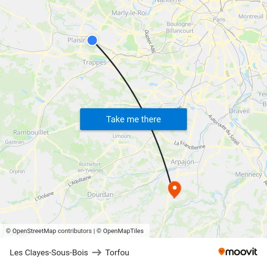 Les Clayes-Sous-Bois to Torfou map
