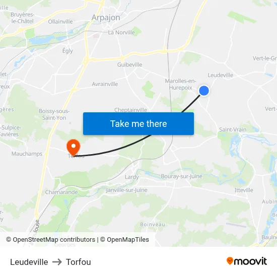 Leudeville to Torfou map