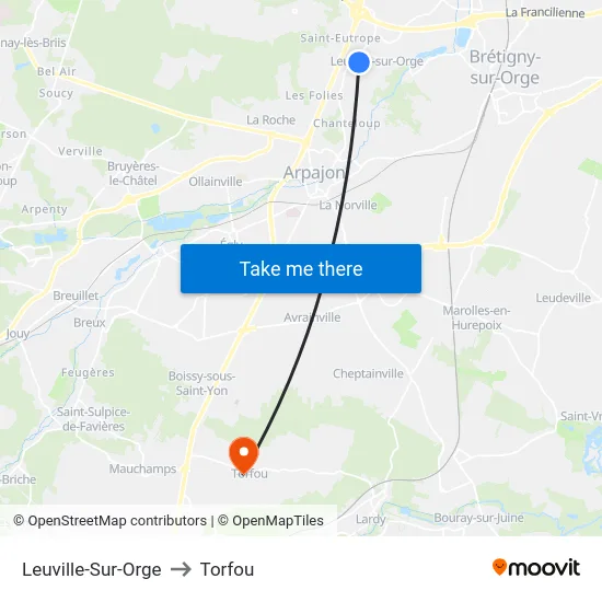 Leuville-Sur-Orge to Torfou map