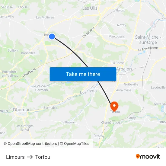 Limours to Torfou map