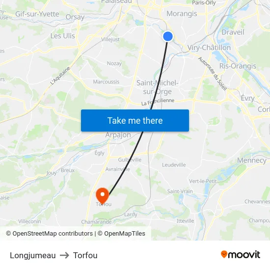 Longjumeau to Torfou map