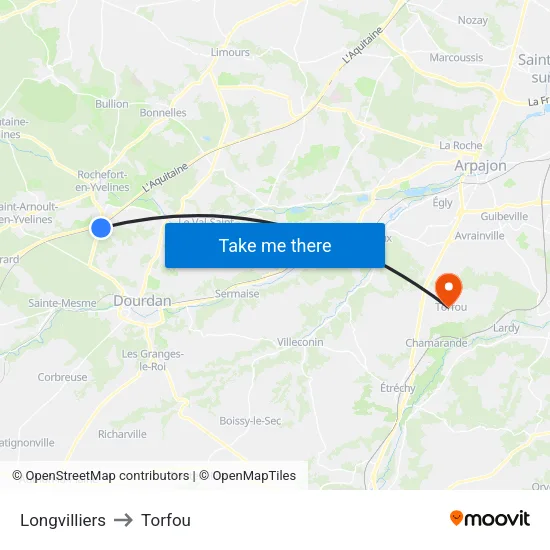 Longvilliers to Torfou map