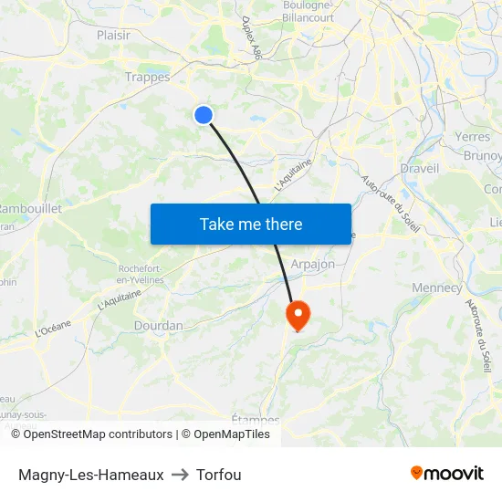 Magny-Les-Hameaux to Torfou map