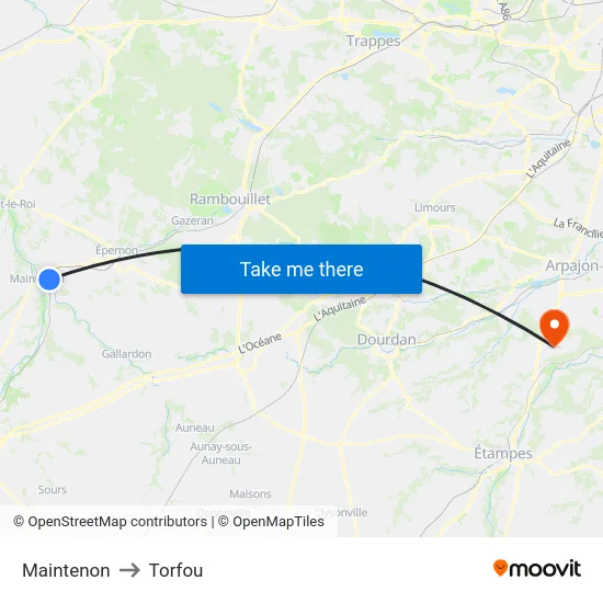Maintenon to Torfou map