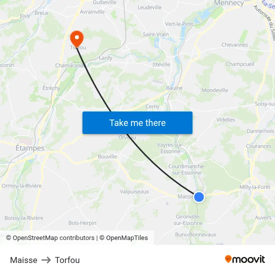 Maisse to Torfou map