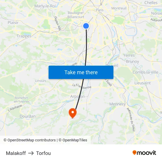 Malakoff to Torfou map