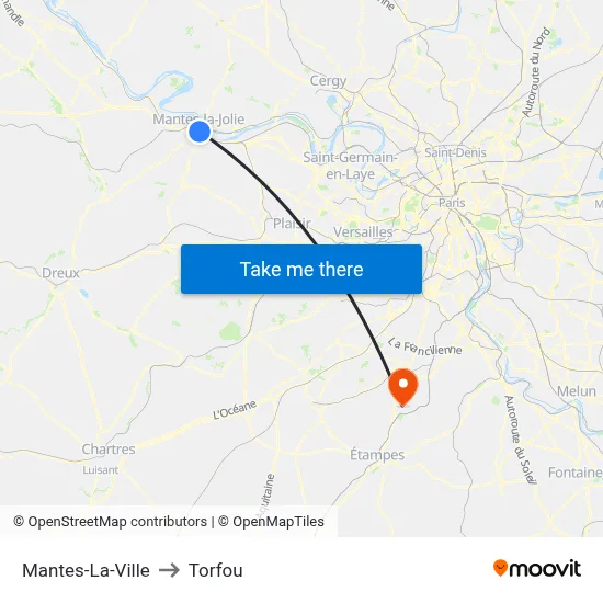 Mantes-La-Ville to Torfou map