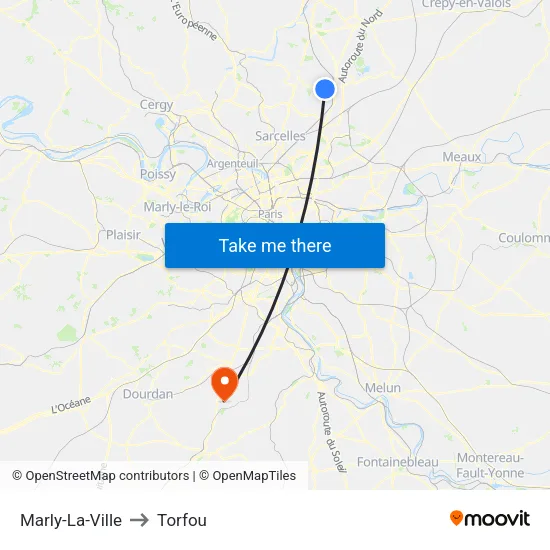 Marly-La-Ville to Torfou map